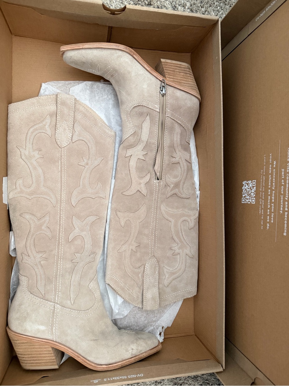 Dolce Vita Beige Suede Western Knee-High Boots